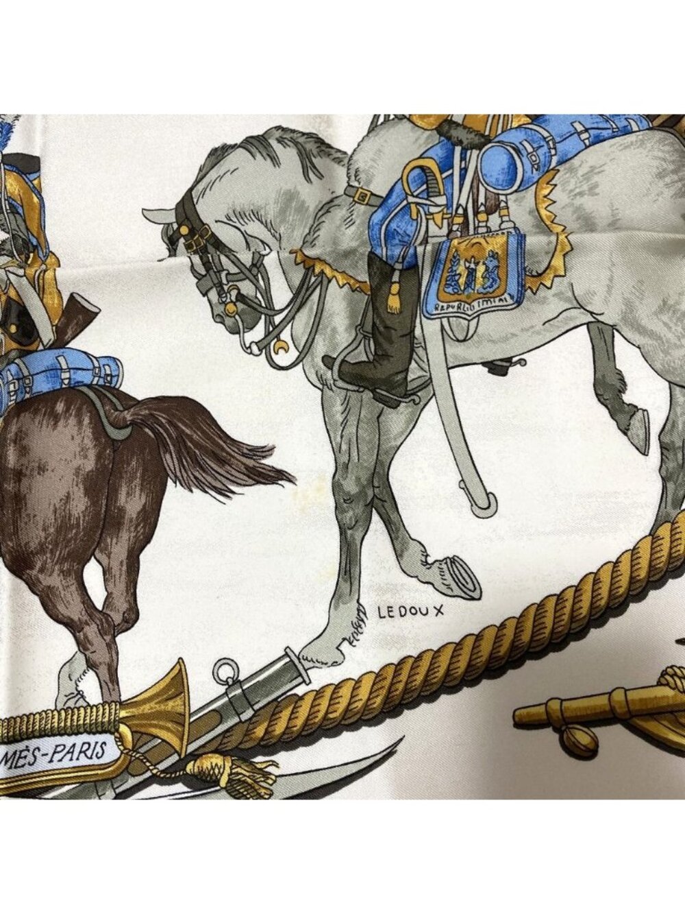 Hermes Marine Et Cavalerie Sea and Corps Carre 90 Large Scarf White Multicolor - Picture 5 of 10